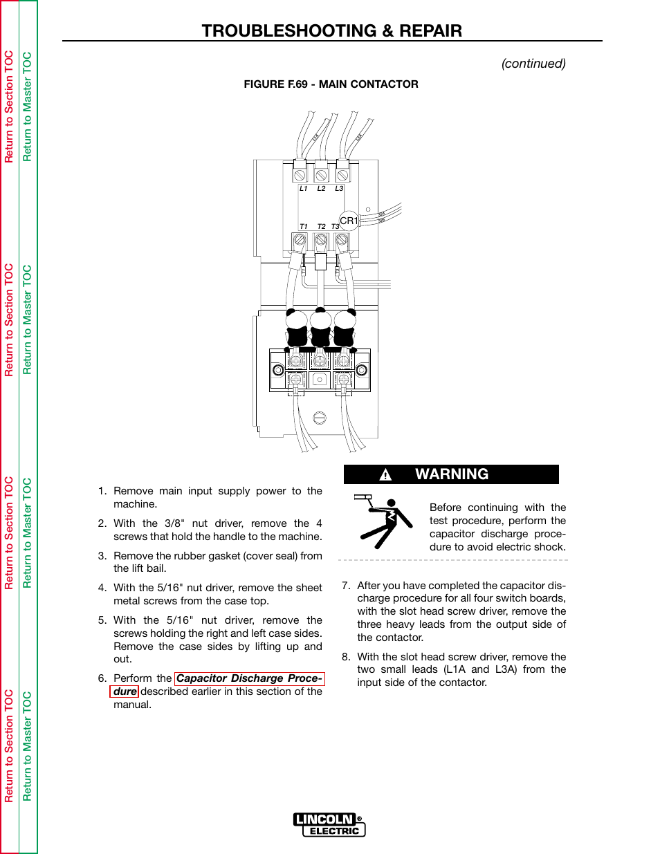 Troubleshooting & repair, Warning, Procedure | Lincoln Electric INVERTEC POWER WAVE 450 SVM112-B User Manual | Page 244 / 293
