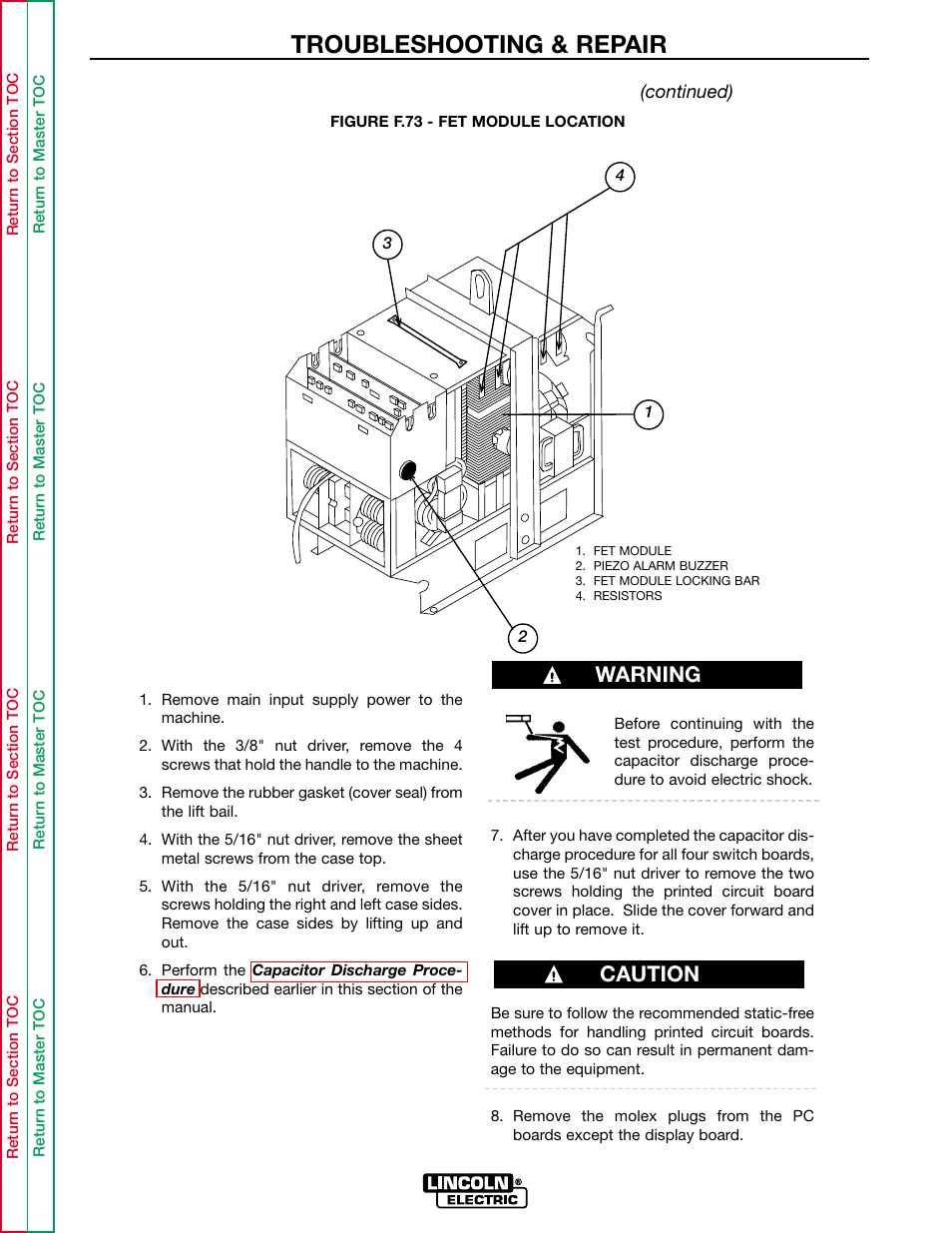 Troubleshooting & repair, Warning caution | Lincoln Electric INVERTEC POWER WAVE 450 SVM112-B User Manual | Page 252 / 293