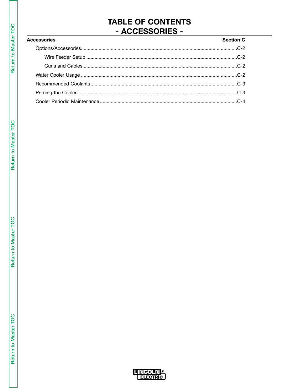 Section c - accessories, Refer to the accessories, Table of contents - accessories | Lincoln Electric INVERTEC POWER WAVE 450 SVM112-B User Manual | Page 37 / 293