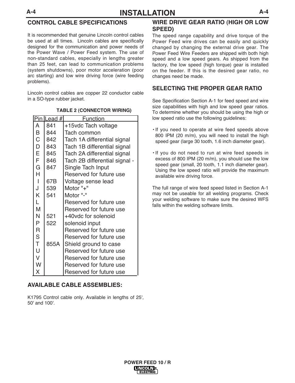 Installation | Lincoln Electric POWER FEED 10 ROBOTIC K1780-1 User Manual | Page 11 / 29