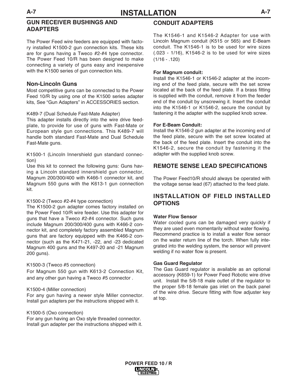 Installation | Lincoln Electric POWER FEED 10 ROBOTIC K1780-1 User Manual | Page 14 / 29