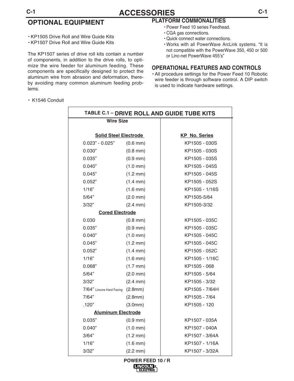 Accessories, Optional equipment | Lincoln Electric POWER FEED 10 ROBOTIC K1780-1 User Manual | Page 17 / 29