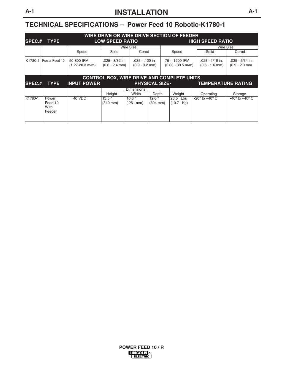 Installation | Lincoln Electric POWER FEED 10 ROBOTIC K1780-1 User Manual | Page 8 / 29