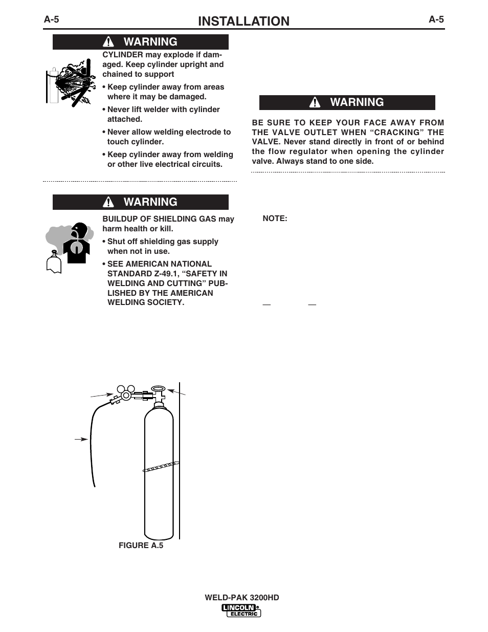 Installation, Warning | Lincoln Electric WELD-PAK 3200HD User Manual | Page 12 / 48