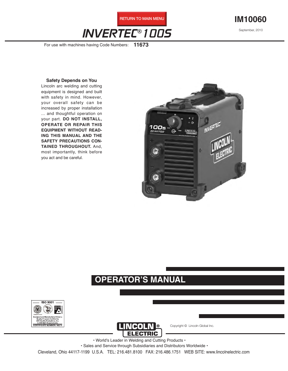 Lincoln Electric INVERTEC 100S User Manual | 26 pages