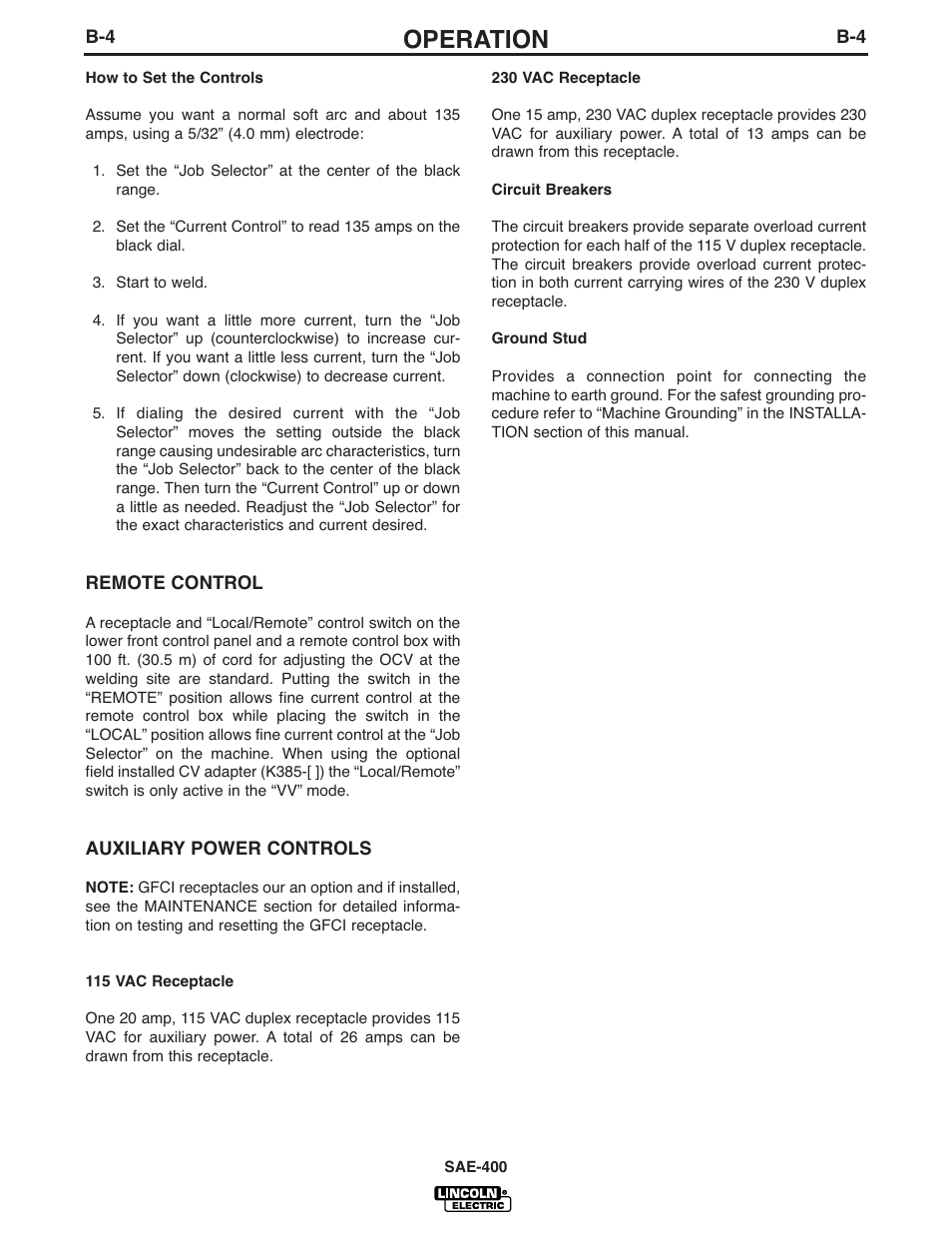 Operation | Lincoln Electric IM869-D User Manual | Page 16 / 38