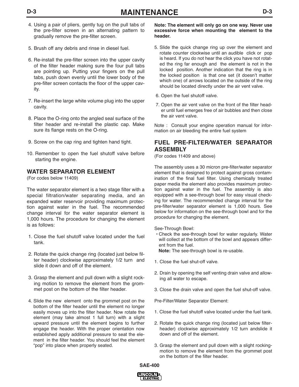 Maintenance | Lincoln Electric IM869-D User Manual | Page 22 / 38