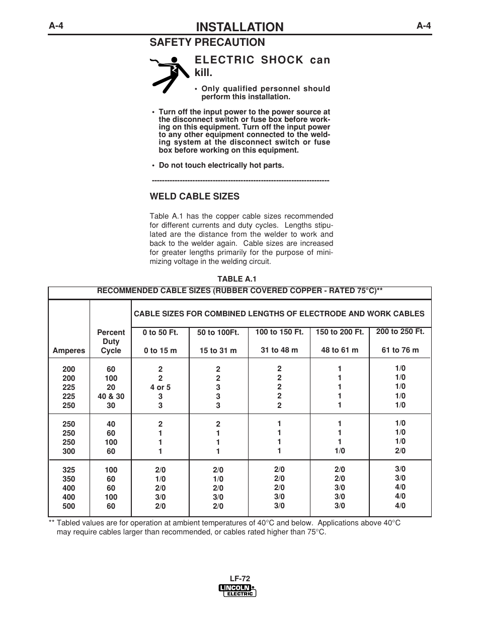 Installation | Lincoln Electric LF-72 WIRE FEEDER IM847-D User Manual | Page 12 / 49