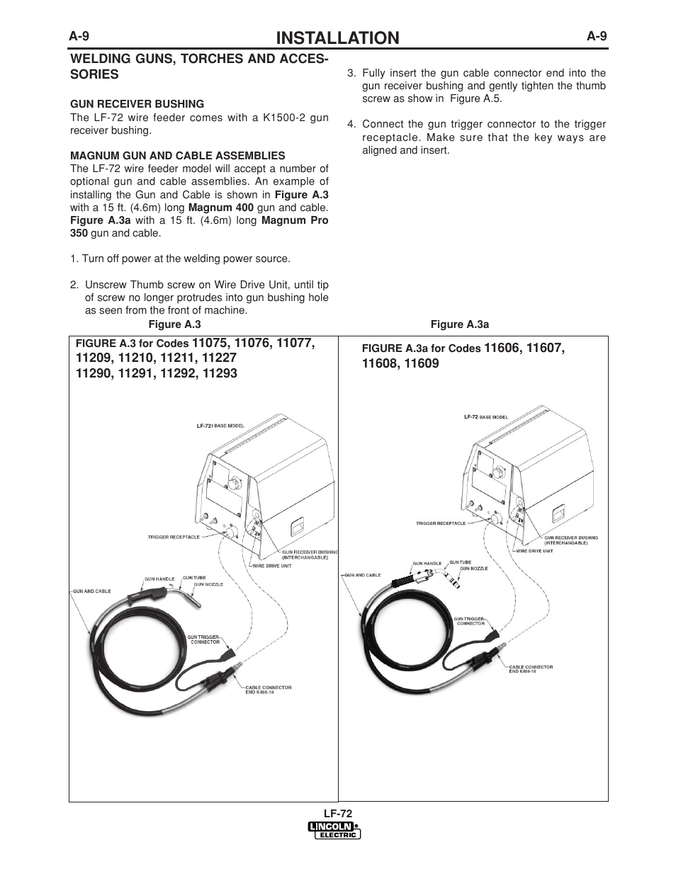 Installation | Lincoln Electric LF-72 WIRE FEEDER IM847-D User Manual | Page 17 / 49