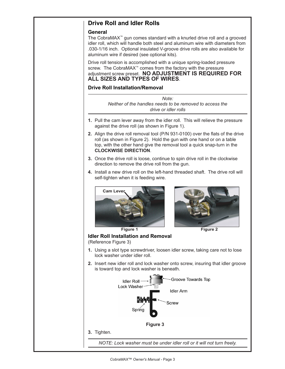 Drive roll and idler rolls | Lincoln Electric COBRAMAX IM774 User Manual | Page 13 / 28