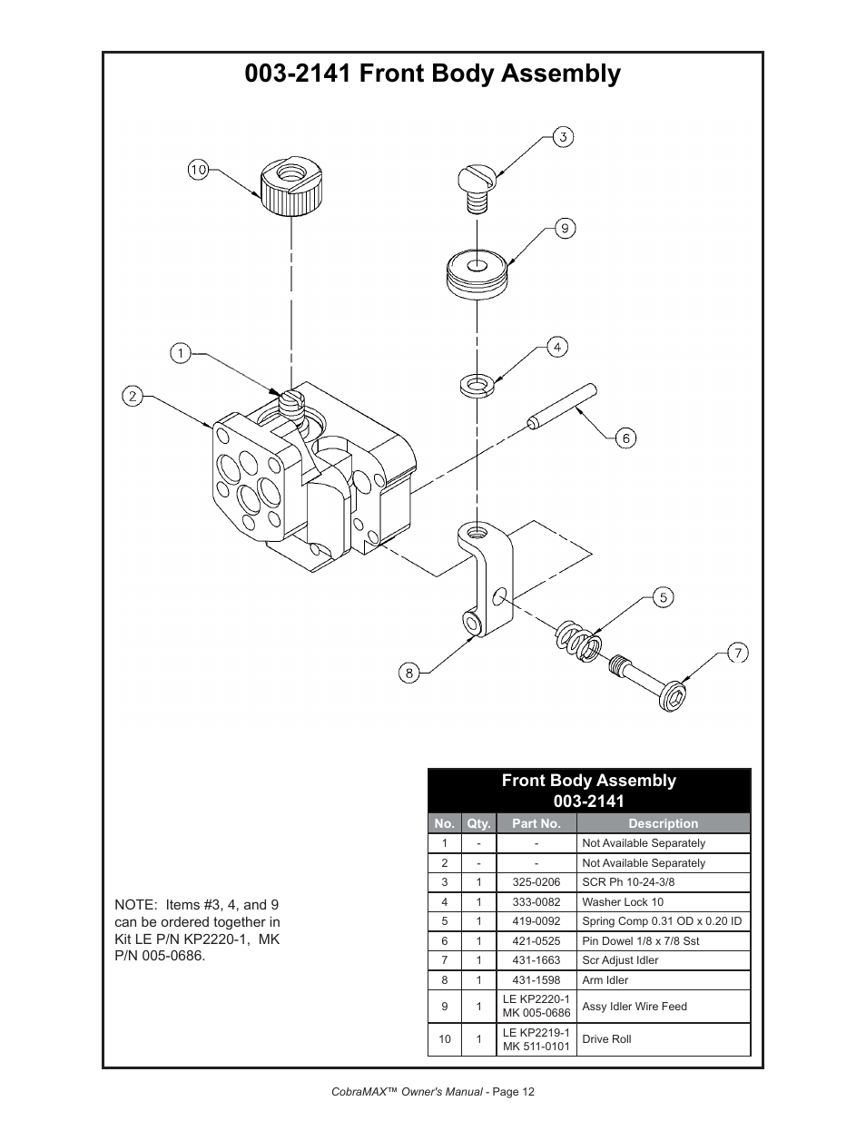 2141 front body assembly | Lincoln Electric COBRAMAX IM774 User Manual | Page 22 / 28