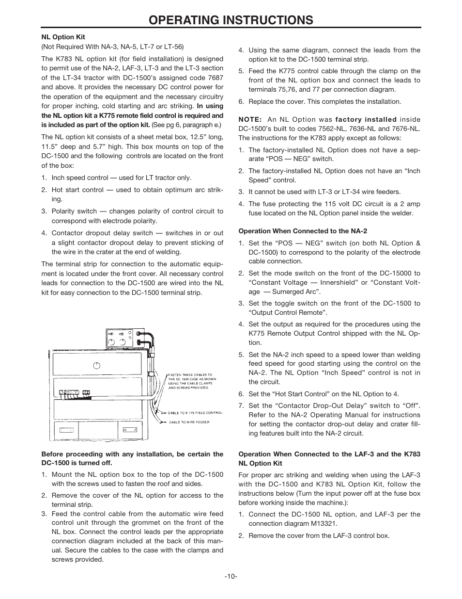 Operating instructions | Lincoln Electric IDEALARC IM318-B User Manual | Page 12 / 23