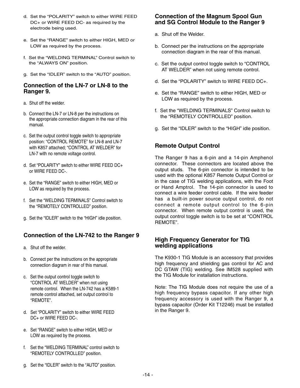 Lincoln Electric RANGER IM511-D User Manual | Page 16 / 41