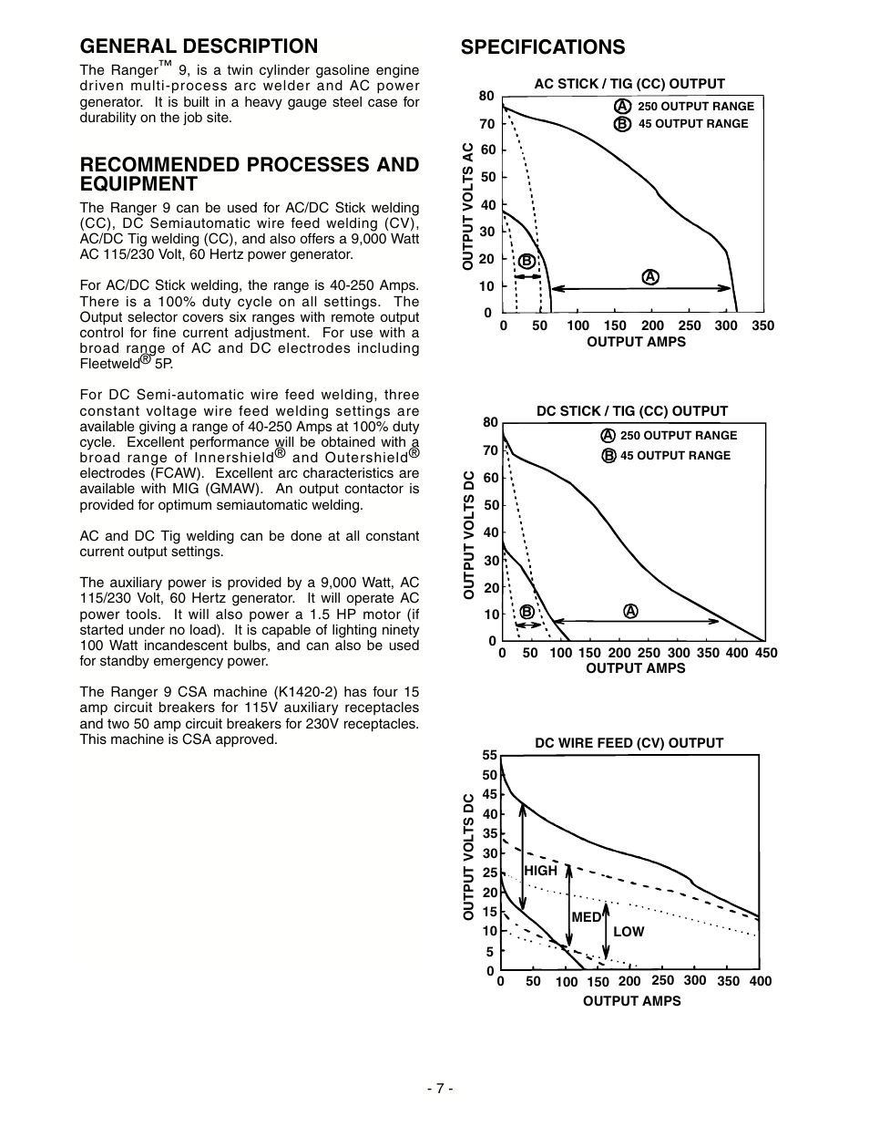 General description, Recommended processes and equipment, Specifications | Lincoln Electric RANGER IM511-D User Manual | Page 9 / 41