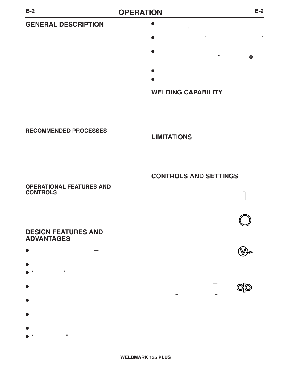 Operation, General description, Design features and advantages | Welding capability, Limitations, Controls and settings | Lincoln Electric WELDMARK 135 PLUS IM767 User Manual | Page 15 / 47