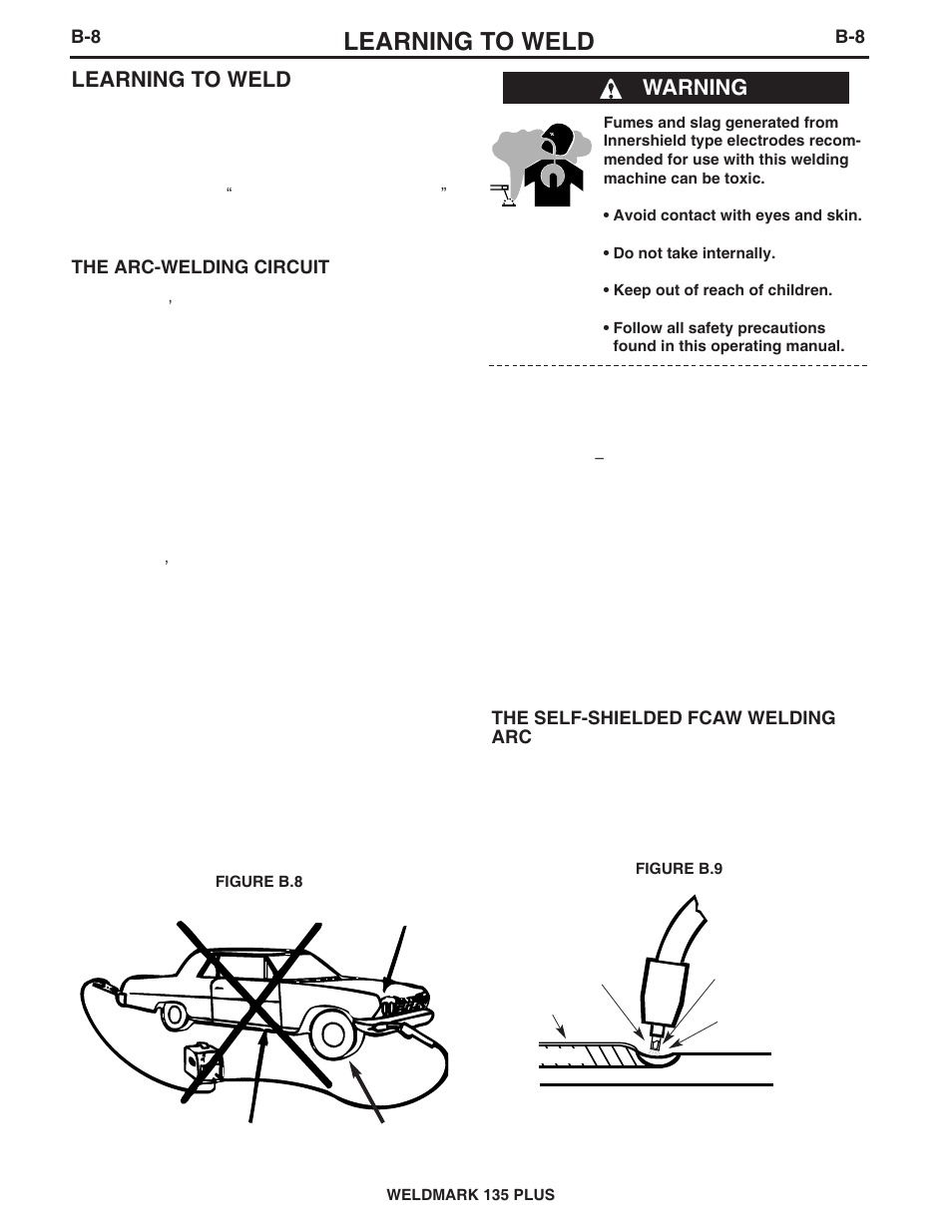 Learning to weld, Warning | Lincoln Electric WELDMARK 135 PLUS IM767 User Manual | Page 21 / 47