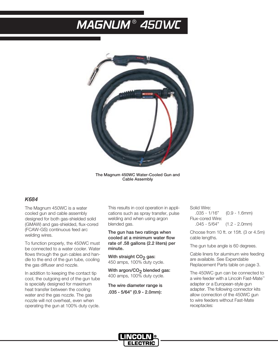 Lincoln Electric Magnum 450WC User Manual | 4 pages