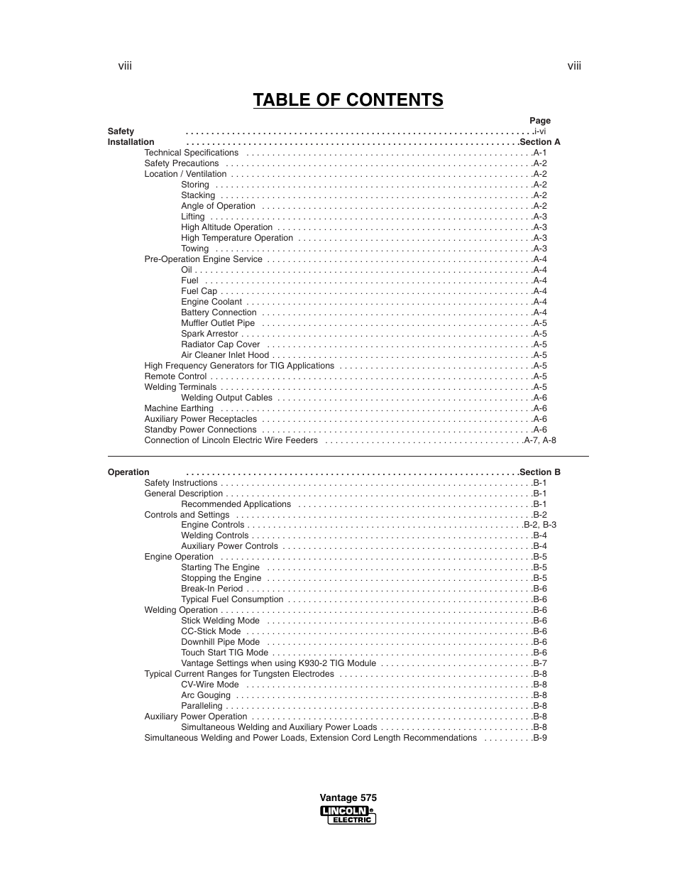 Lincoln Electric VANTAGE 575 User Manual | Page 9 / 54