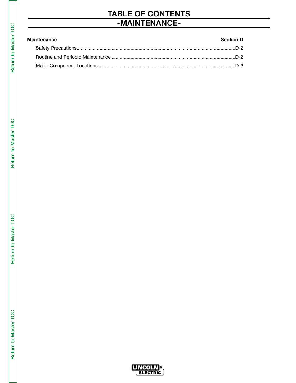Section d - maintenance, Table of contents -maintenance | Lincoln Electric MULTI-SOURCE SVM155-A User Manual | Page 19 / 96