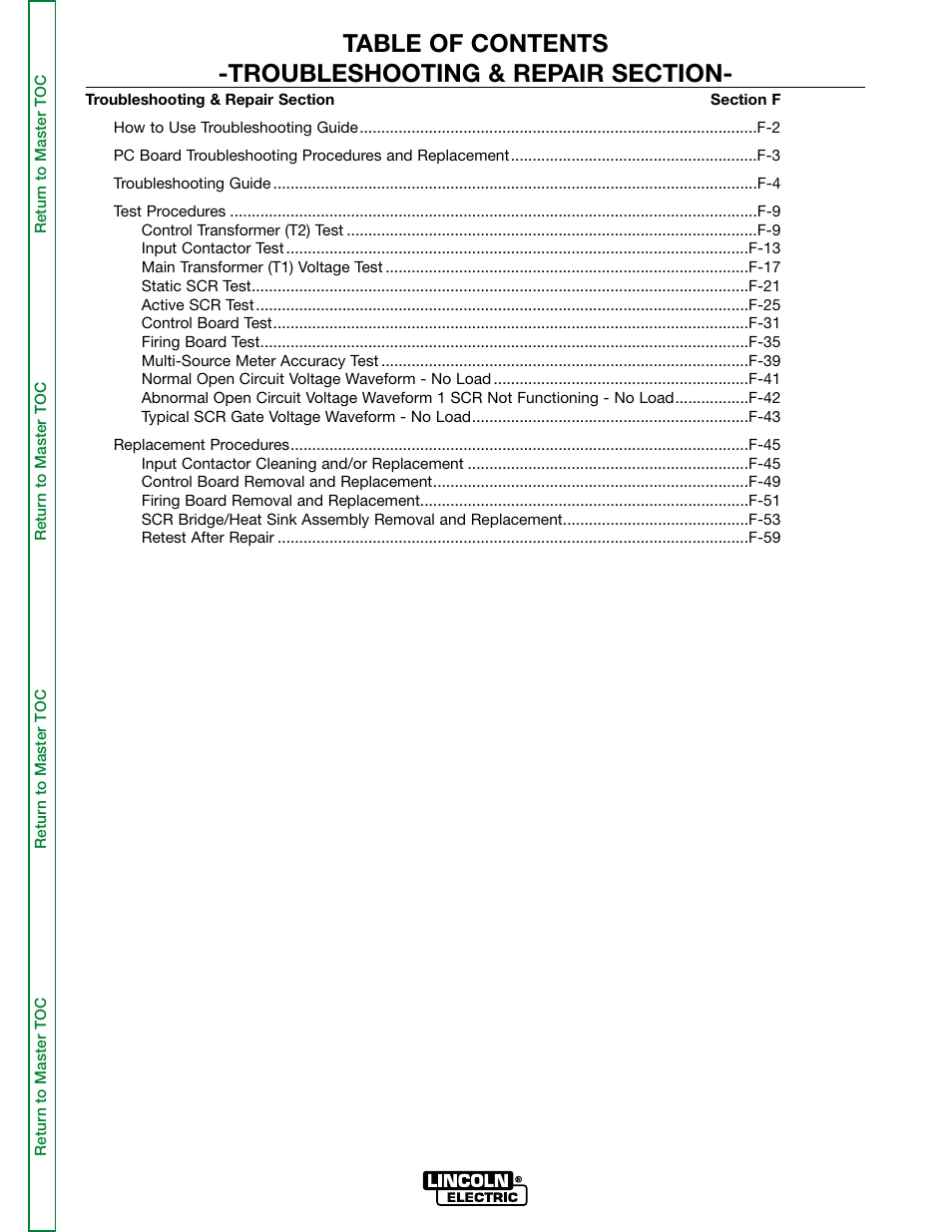 Section f - troubleshooting and repair | Lincoln Electric MULTI-SOURCE SVM155-A User Manual | Page 29 / 96