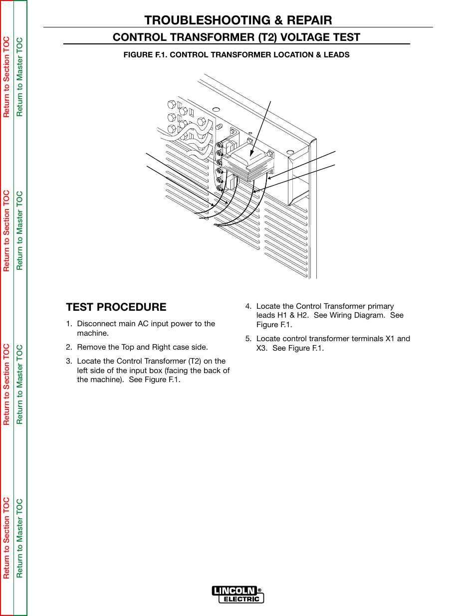 Troubleshooting & repair, Test procedure, Control transformer (t2) voltage test | Lincoln Electric MULTI-SOURCE SVM155-A User Manual | Page 38 / 96
