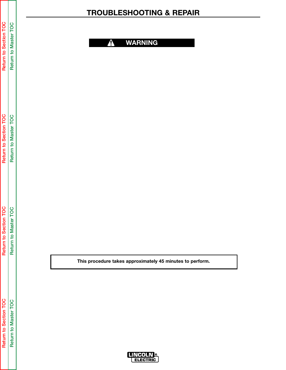 Perform the scr rectifier, Bridge test, Troubleshooting & repair | Test description, Materials needed, Static scr test, Warning | Lincoln Electric MULTI-SOURCE SVM155-A User Manual | Page 49 / 96