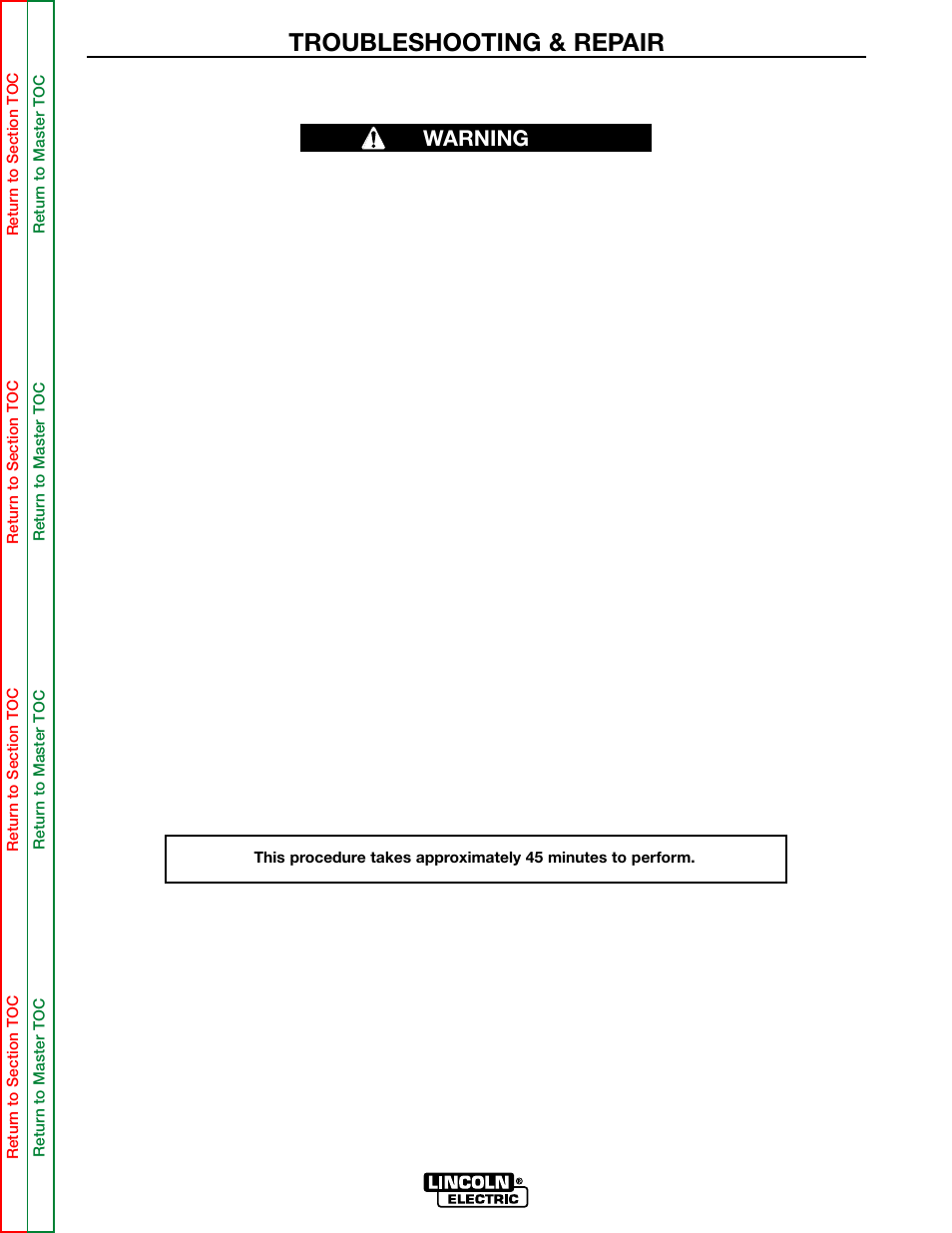 Oceed to active scr test, Troubleshooting & repair, Test description | Materials needed, Warning | Lincoln Electric MULTI-SOURCE SVM155-A User Manual | Page 53 / 96