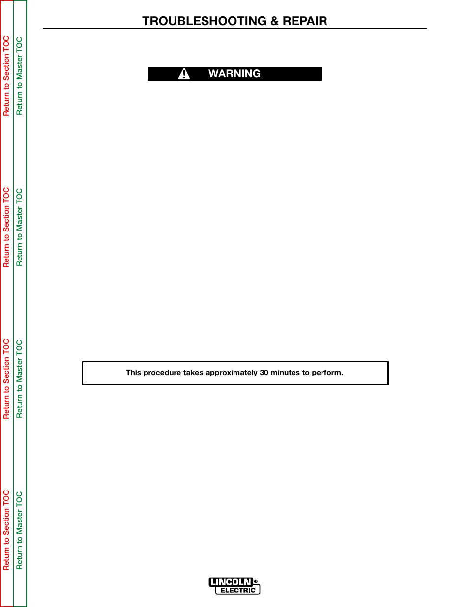 See display calibration procedure, Troubleshooting & repair, Test description | Materials needed, Warning | Lincoln Electric MULTI-SOURCE SVM155-A User Manual | Page 67 / 96