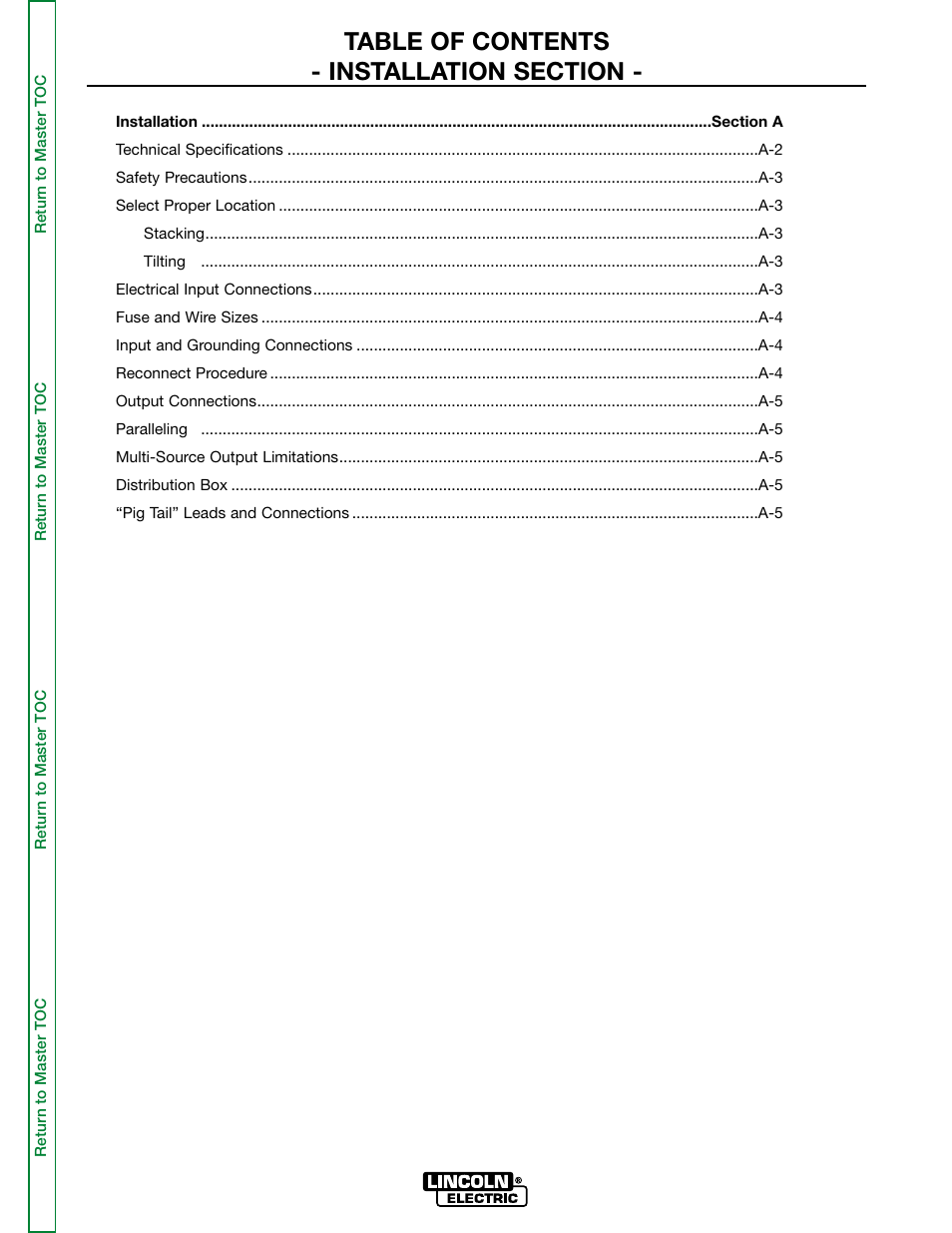 Section a - installation | Lincoln Electric MULTI-SOURCE SVM155-A User Manual | Page 7 / 96