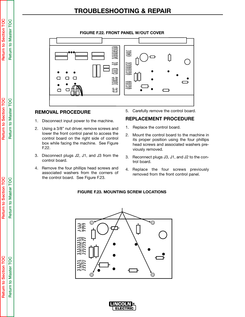 Control board, Troubleshooting & repair, Mounting screws | Lincoln Electric MULTI-SOURCE SVM155-A User Manual | Page 78 / 96