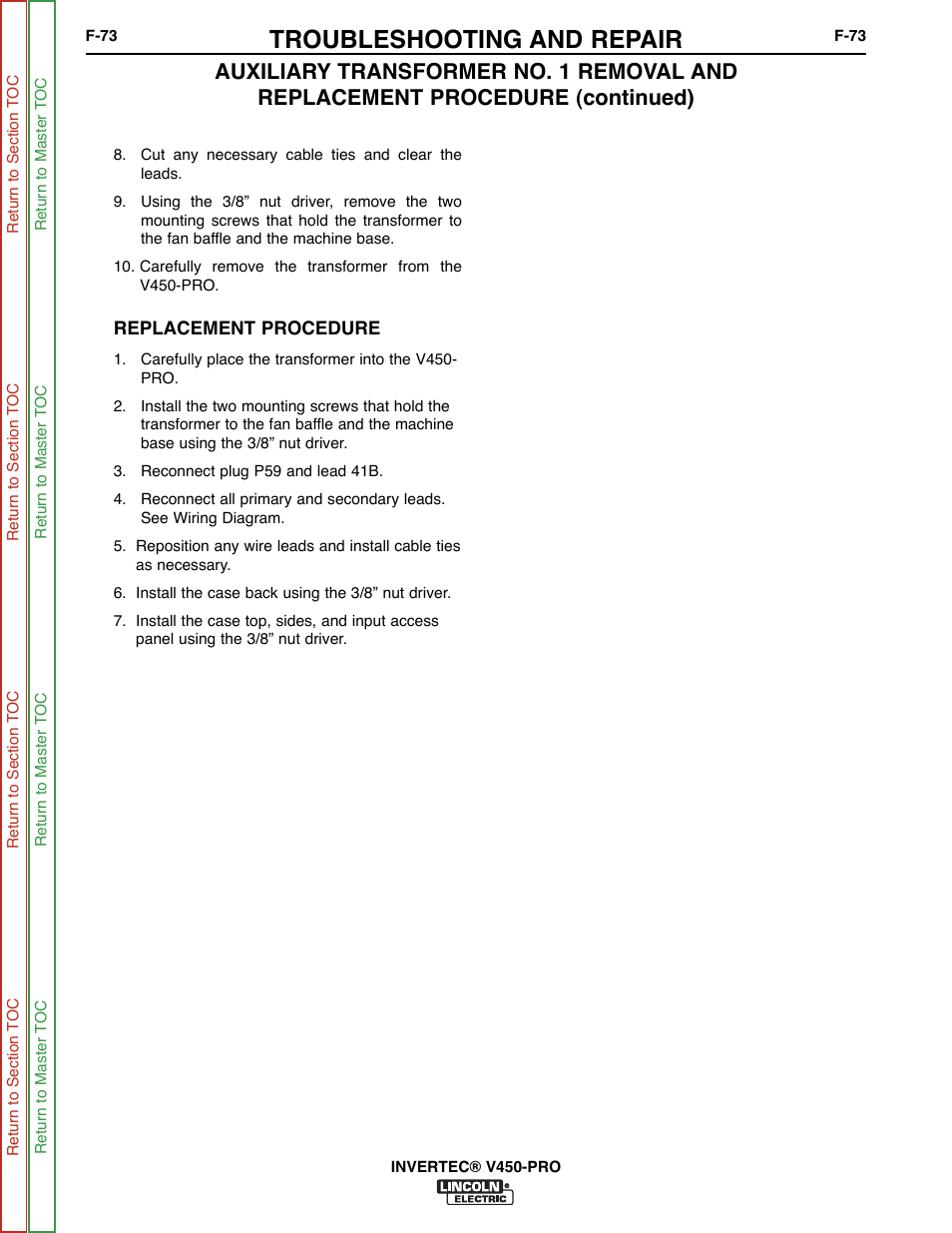 Troubleshooting and repair | Lincoln Electric INVERTEC SVM199-A User Manual | Page 113 / 145