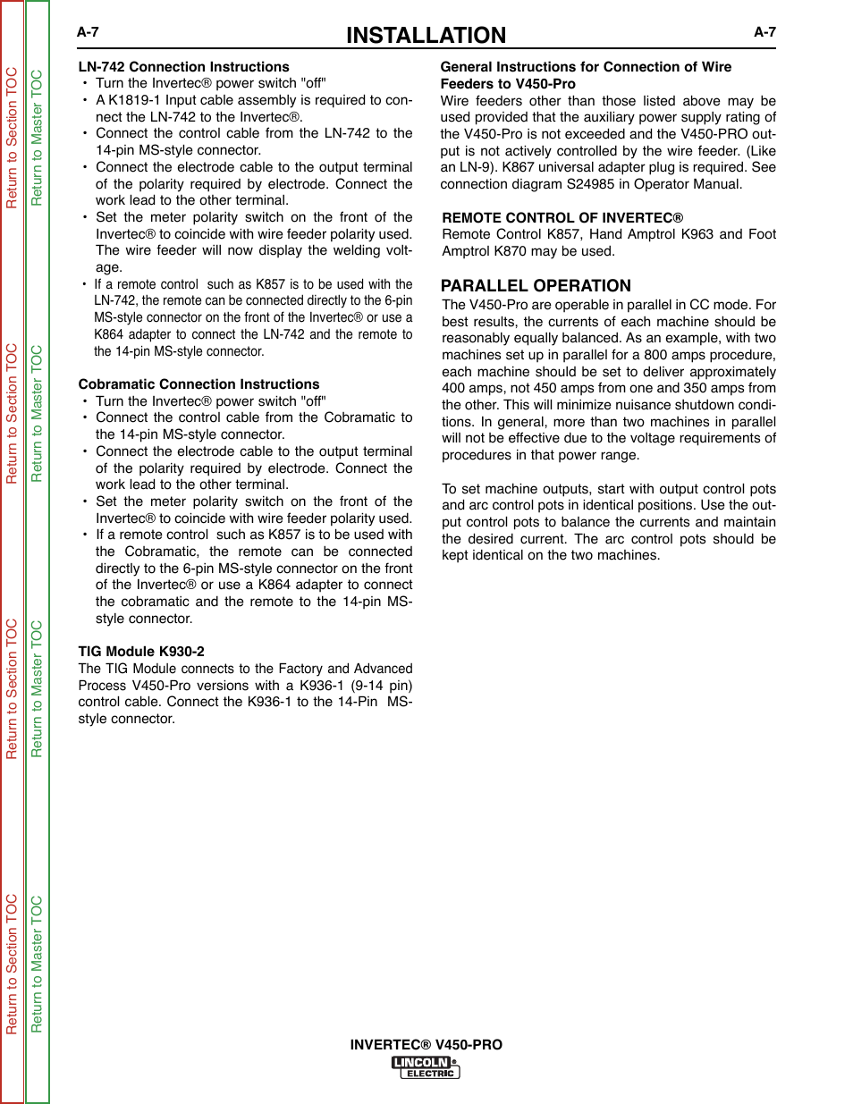 Installation | Lincoln Electric INVERTEC SVM199-A User Manual | Page 15 / 145