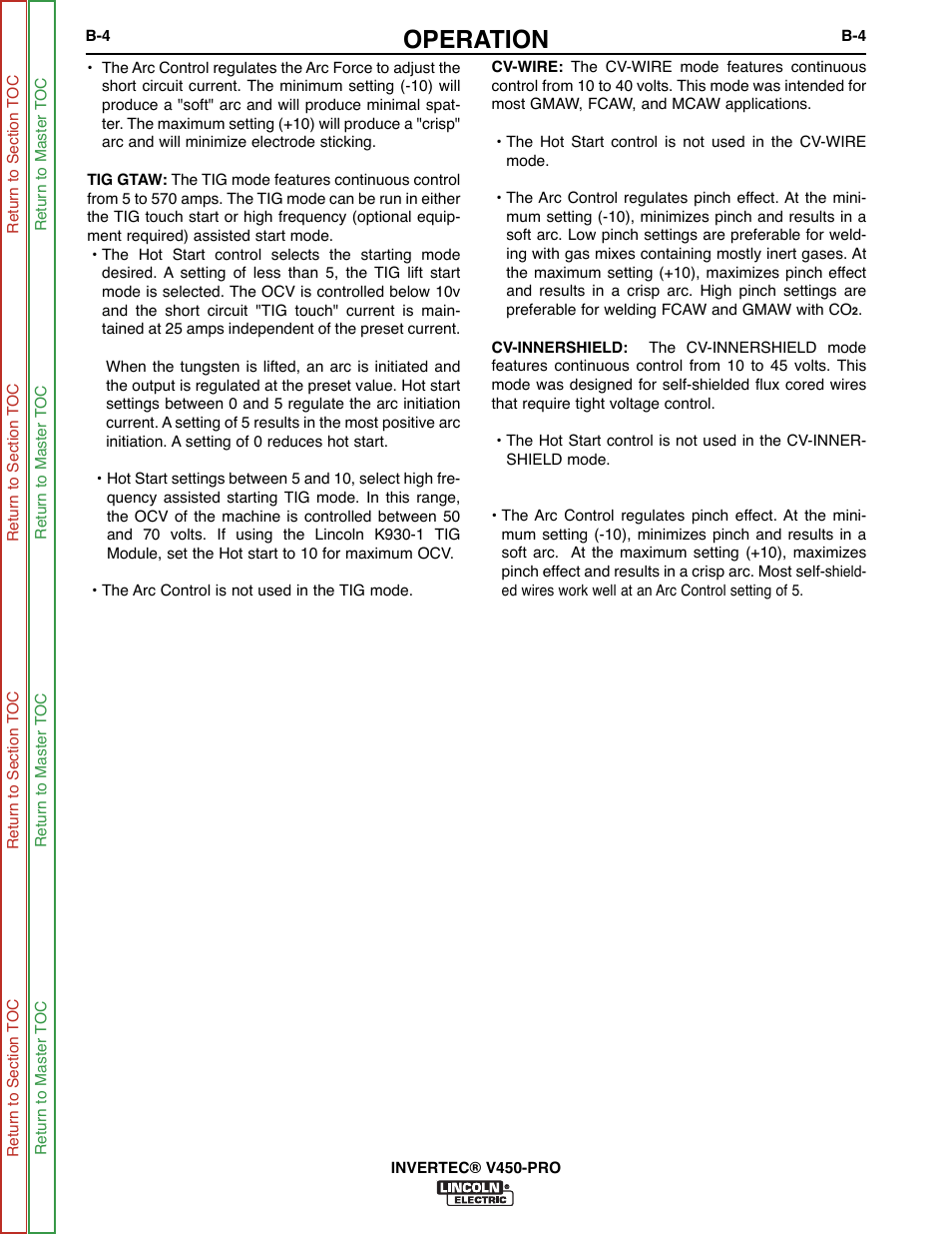 Operation | Lincoln Electric INVERTEC SVM199-A User Manual | Page 20 / 145
