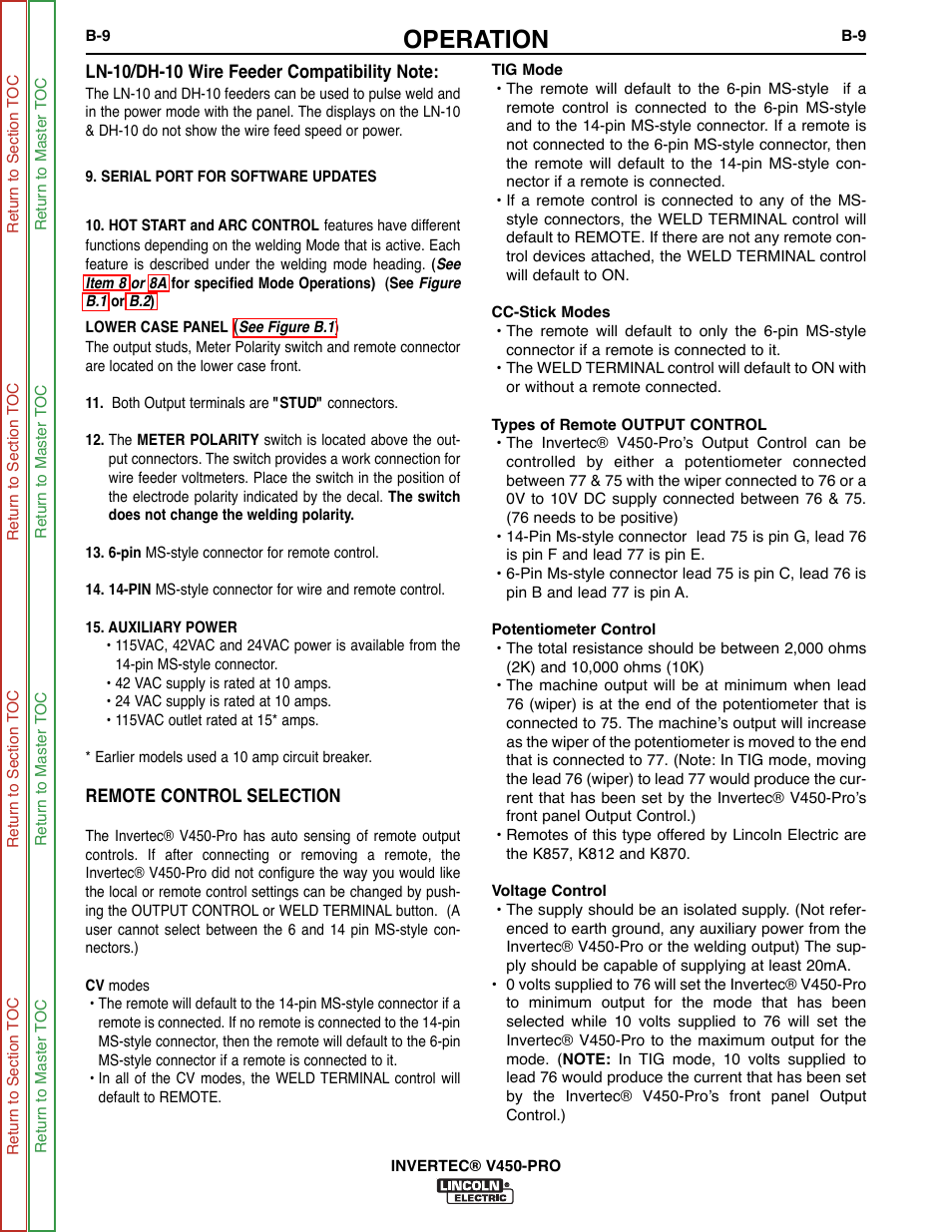 Operation | Lincoln Electric INVERTEC SVM199-A User Manual | Page 25 / 145