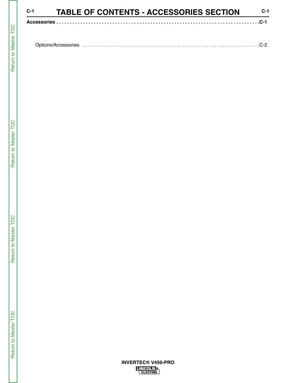 Section c - accessories | Lincoln Electric INVERTEC SVM199-A User Manual | Page 27 / 145