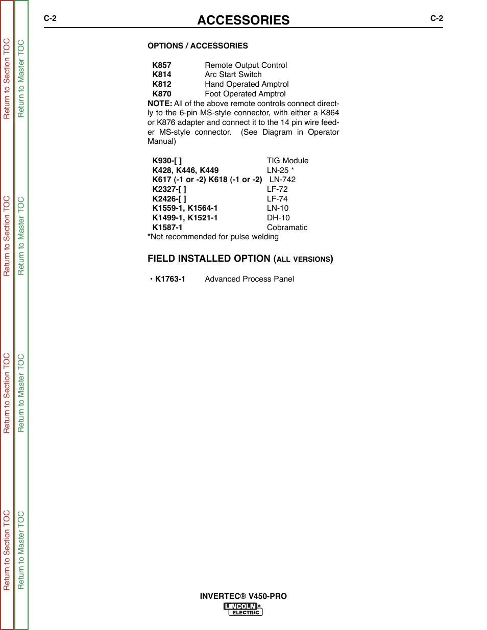 Accessories | Lincoln Electric INVERTEC SVM199-A User Manual | Page 28 / 145