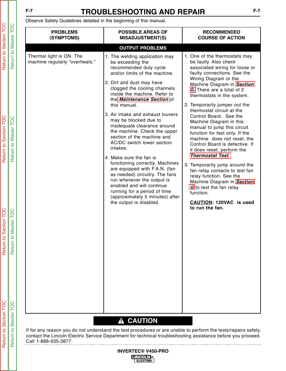 Troubleshooting and repair, Caution | Lincoln Electric INVERTEC SVM199-A User Manual | Page 47 / 145