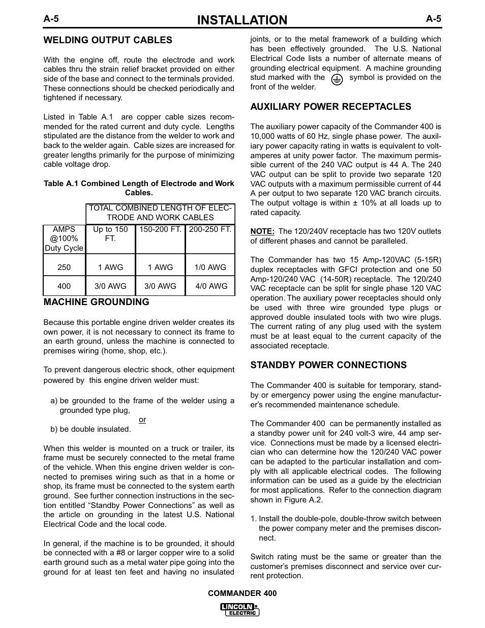 Installation | Lincoln Electric COMMANDER IM544-B User Manual | Page 12 / 48