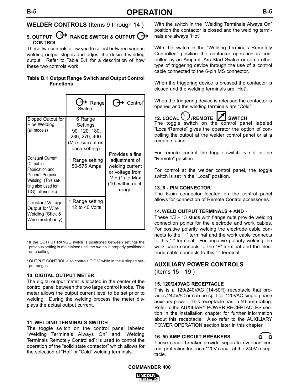 Operation | Lincoln Electric COMMANDER IM544-B User Manual | Page 18 / 48