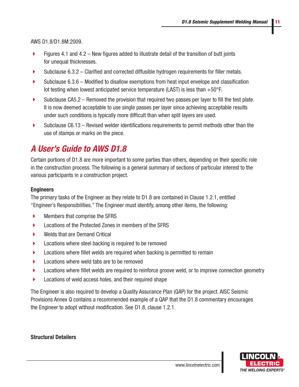 A user’s guide to aws d1.8 | Lincoln Electric D1.8 User Manual | Page 11 / 48