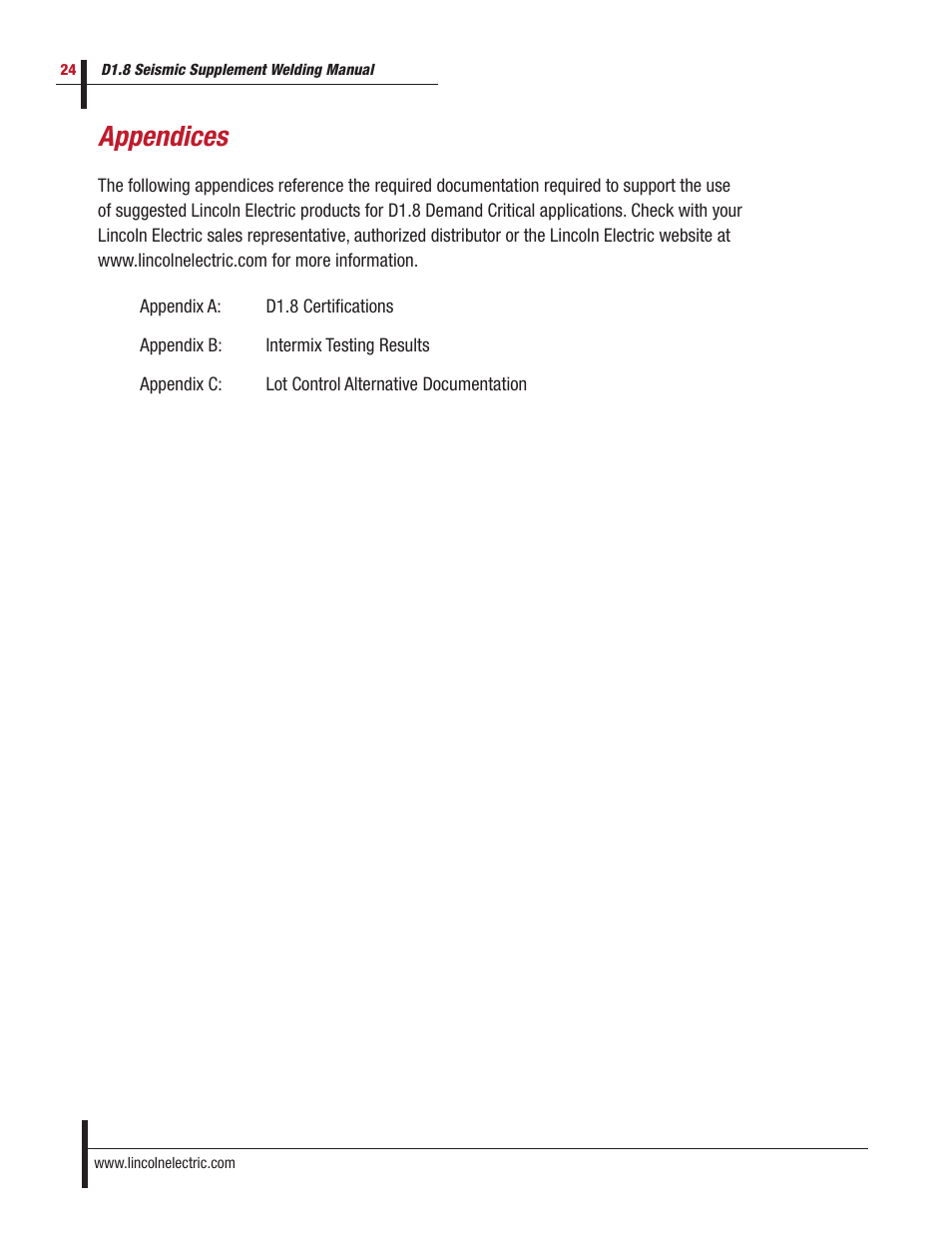 Appendices | Lincoln Electric D1.8 User Manual | Page 24 / 48