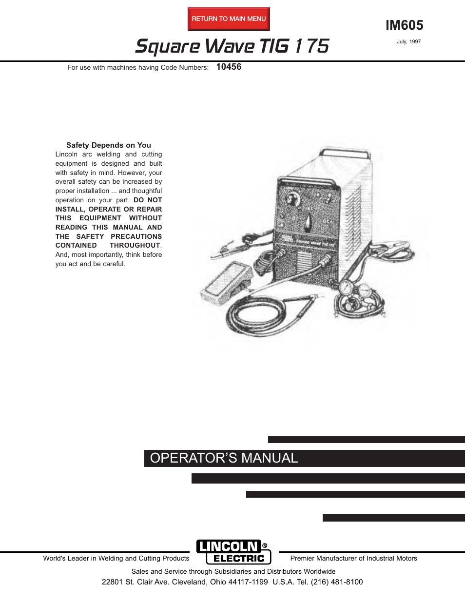 Lincoln Electric SQUARE WAVE TIG 175 IM605 User Manual | 31 pages
