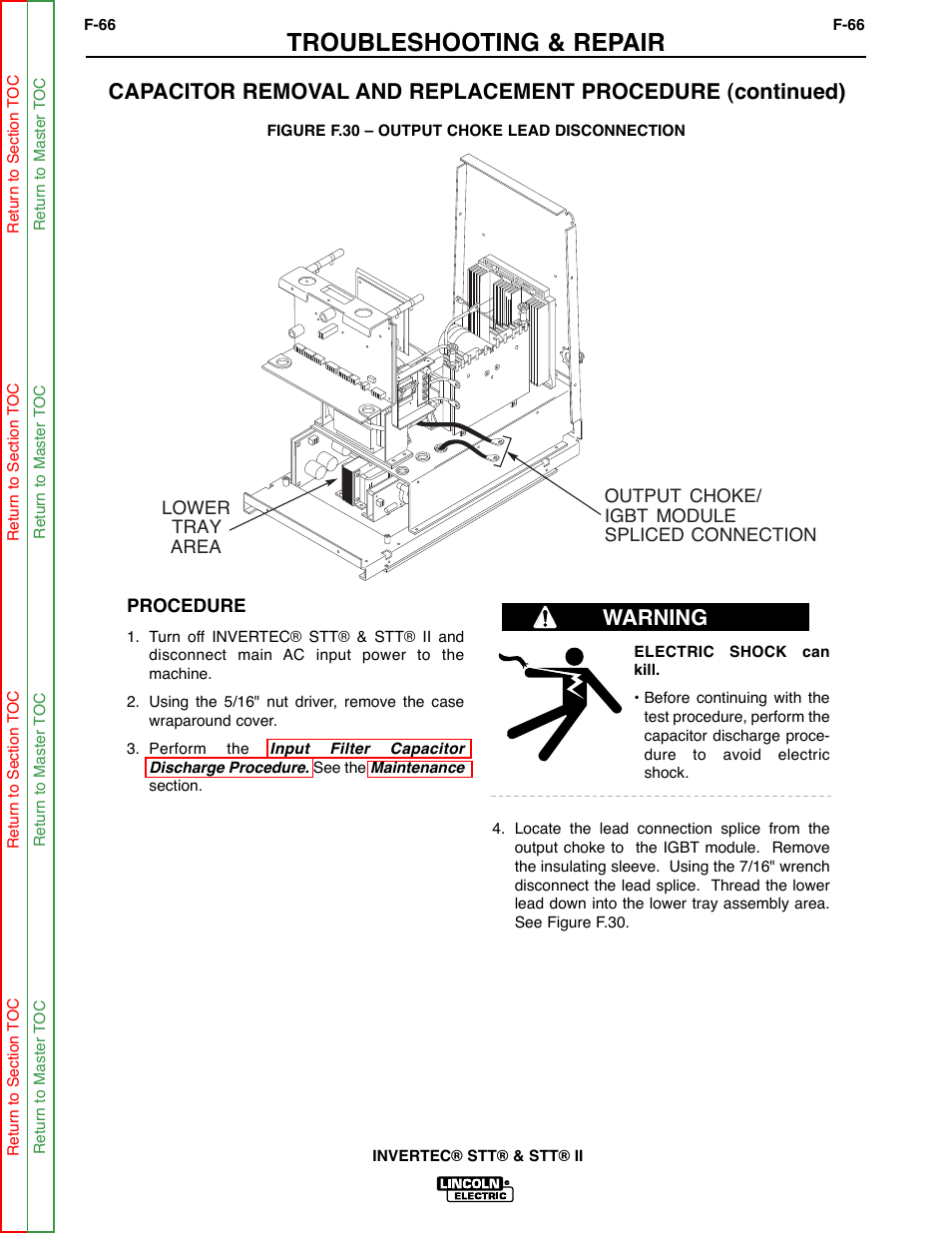 Troubleshooting & repair, Warning | Lincoln Electric INVERTEC SVM129-B User Manual | Page 104 / 145