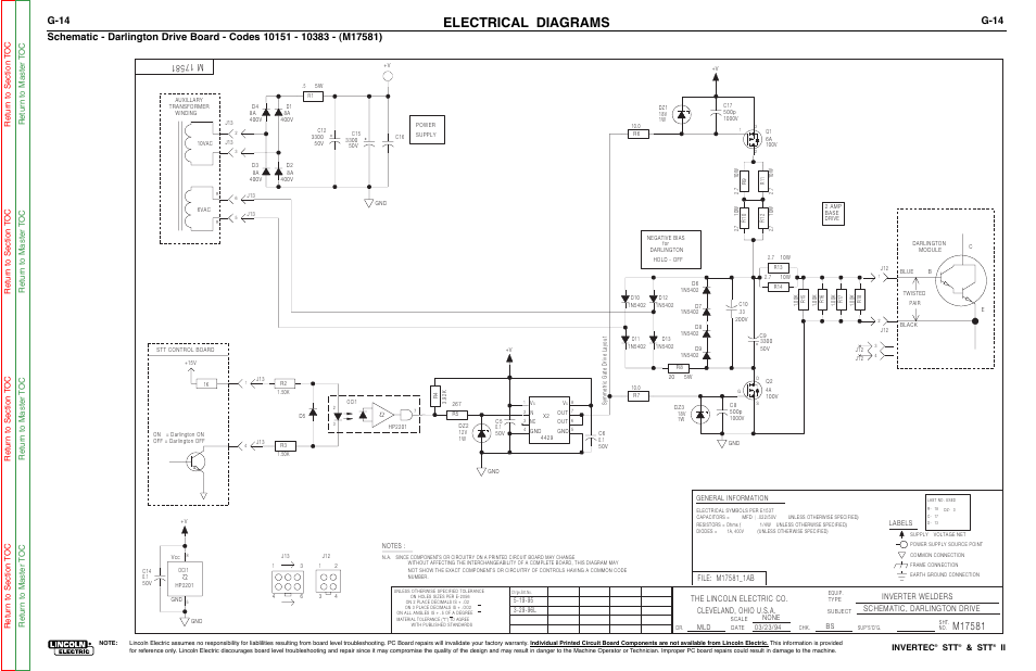 Electrical diagrams, G-14, Invertec | Lincoln Electric INVERTEC SVM129-B User Manual | Page 130 / 145