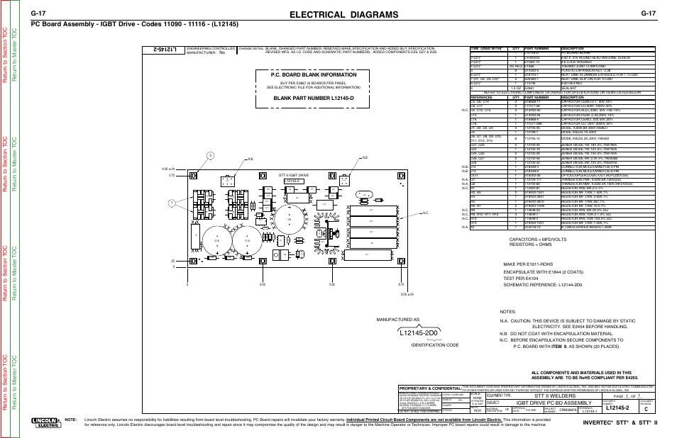 Electrical diagrams, G-17, Invertec | Stt ii welders igbt drive pc bd assembly, P.c. board blank information | Lincoln Electric INVERTEC SVM129-B User Manual | Page 133 / 145