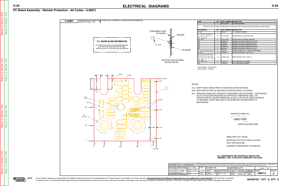 Electrical diagrams, G-29, Invertec | Inverter stt remote protection p.c. board assembly, P.c. board blank information | Lincoln Electric INVERTEC SVM129-B User Manual | Page 145 / 145