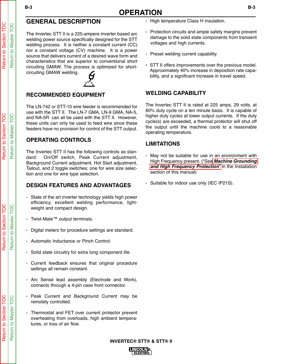 Operation, General description | Lincoln Electric INVERTEC SVM129-B User Manual | Page 15 / 145