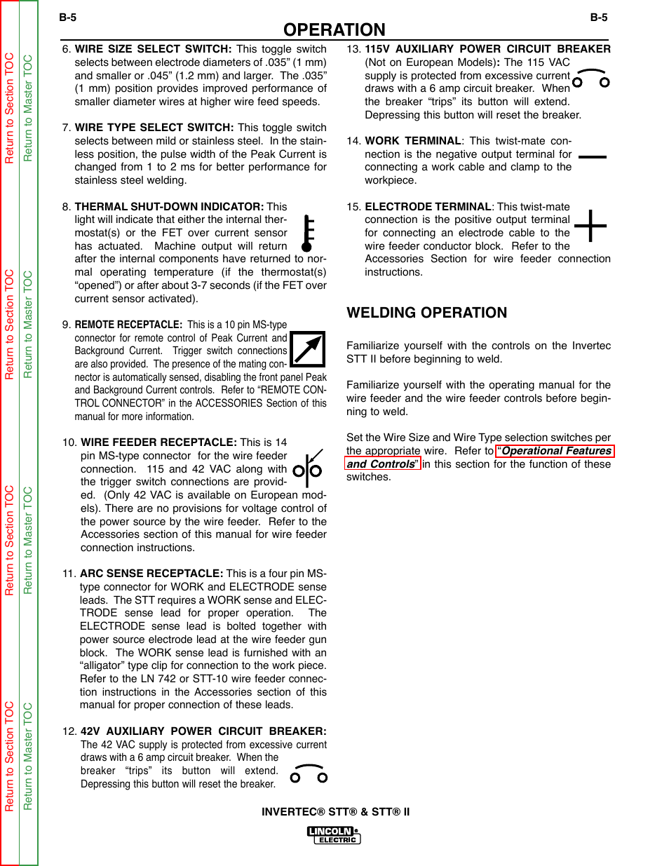 Operation, Welding operation | Lincoln Electric INVERTEC SVM129-B User Manual | Page 17 / 145