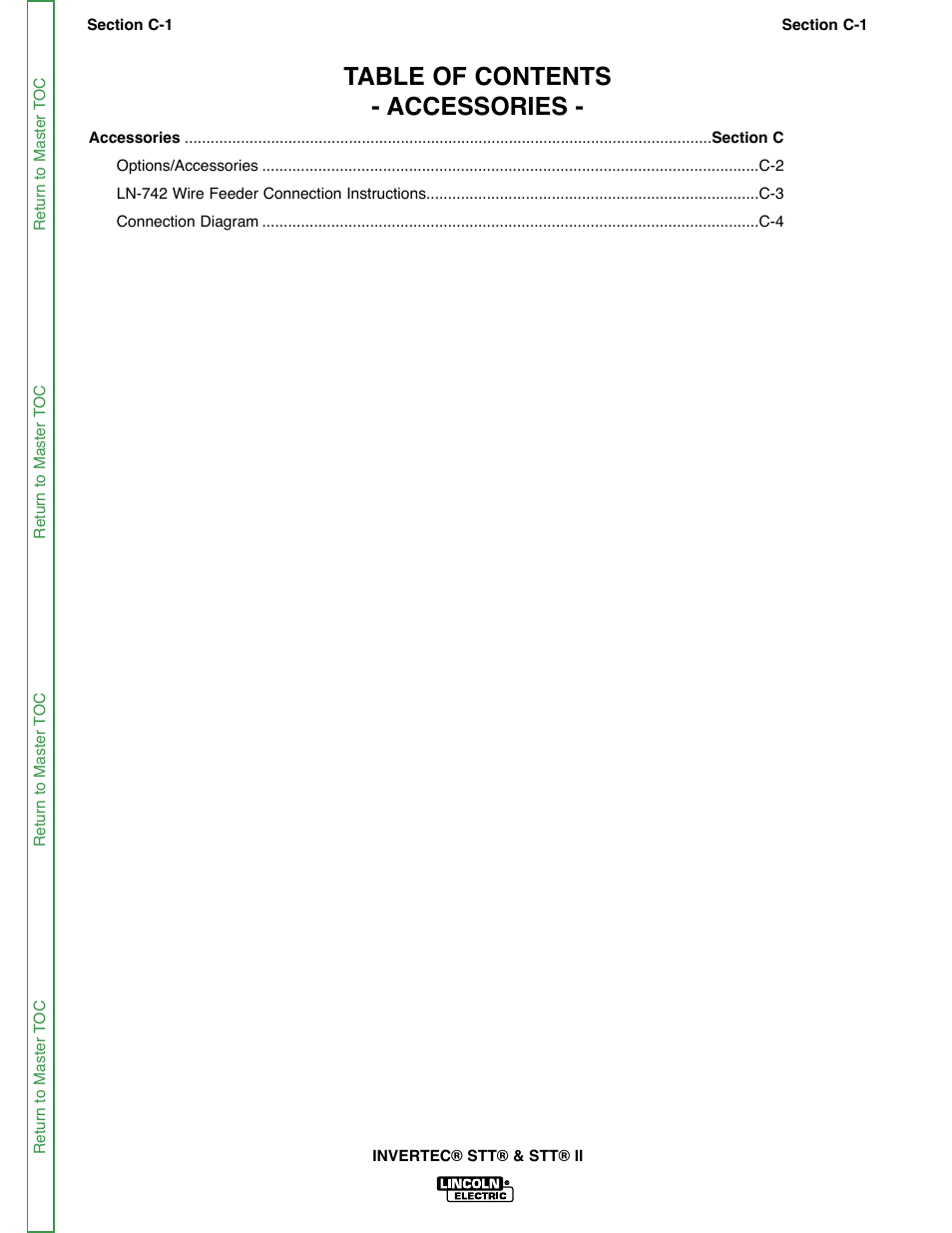 Section c - accessories, The accessories, Table of contents - accessories | Lincoln Electric INVERTEC SVM129-B User Manual | Page 21 / 145