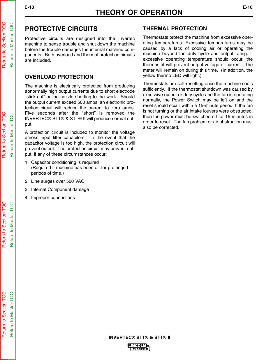 Theory of operation, Protective circuits | Lincoln Electric INVERTEC SVM129-B User Manual | Page 38 / 145